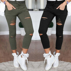 Women's Summer Ripped Slim Pencil Pants Leggings