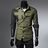 Trendy Men's Slim Fashion Stitching Long-sleeved Shirt
