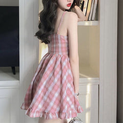 Sweet Girls Pink Checkered Summer Sling Dress