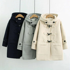 Plain Color Winter Woolen Hooded Coat