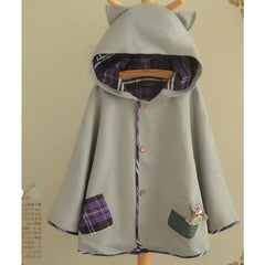 Japanese Style Sweet Cat Ears Hooded Woolen Cape