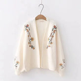 Casual Flower Embroidery Knitted Long-sleeved Cardigan