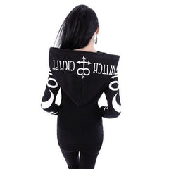 Witch Style Graphic Moon Letter Printed Black Hoodie