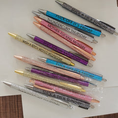 7pcs Funny Pens Set Gold Powder Ballpoint Press Pens