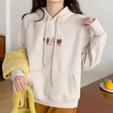 Sweet Cartoon Teddy Bear Embroidery Warm Hoodie