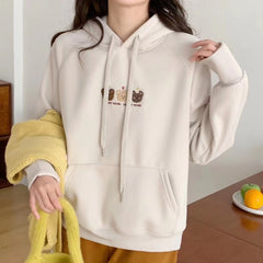 Sweet Cartoon Teddy Bear Embroidery Warm Hoodie