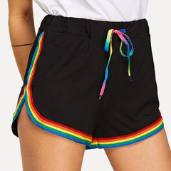 Women's Rainbow Stripe Stitched Casual Shorts