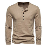 Stylish Men's Basic Five Buttons Henry Neck Long Sleeve T-shirt