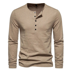 Stylish Men's Basic Five Buttons Henry Neck Long Sleeve T-shirt