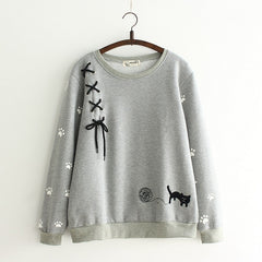 Kawaii Cat Embroidered Straps Pullover Sweatshirt