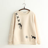 Kawaii Cat Embroidered Straps Pullover Sweatshirt
