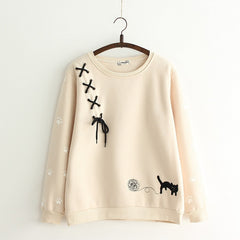 Kawaii Cat Embroidered Straps Pullover Sweatshirt
