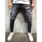 Casual Men's Badge Patch Skinny Denim Jeans