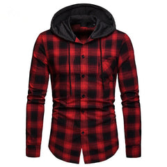 Casual Men's Checkered Thin Shirt Patchwork Hoodie