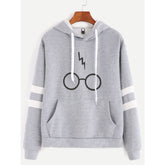 Stylish Glasses Print Striped Fleece Hoodie