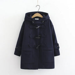 Plain Color Winter Woolen Hooded Coat