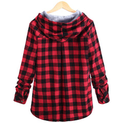 Women's Oversized Slim Fit Medium Length Plaid Hooded Cardigan Jacket