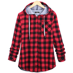 Women's Oversized Slim Fit Medium Length Plaid Hooded Cardigan Jacket