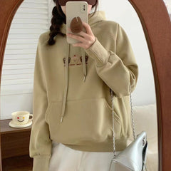 Sweet Cartoon Teddy Bear Embroidery Warm Hoodie