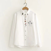Artistic Cartoon House Decorative Button Lapel Long-sleeved Shirt