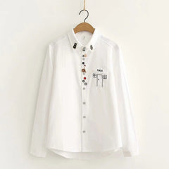 Artistic Cartoon House Decorative Button Lapel Long-sleeved Shirt