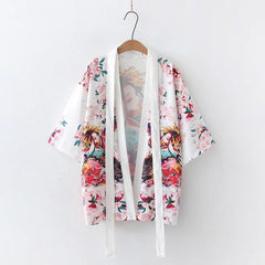 Japanese Style Women Loose Floral Print Kimono