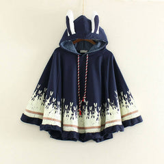 Kawaii Style Rabbit Ears Hooded Pullover Cape