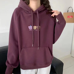 Sweet Cartoon Teddy Bear Embroidery Warm Hoodie