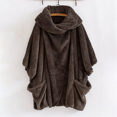 Trendy Irregular Solid Color Plush Pockets Coat