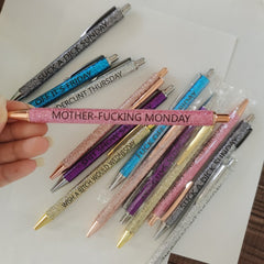 7pcs Funny Pens Set Gold Powder Ballpoint Press Pens