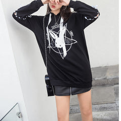 Korean Style Bunny Print Mid-length Straps Hoodie