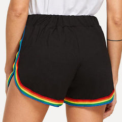 Women's Rainbow Stripe Stitched Casual Shorts