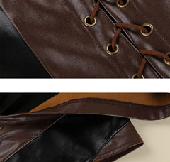 Chic Color Block Lace Up Sleeveless Long Leather Hooded Dress