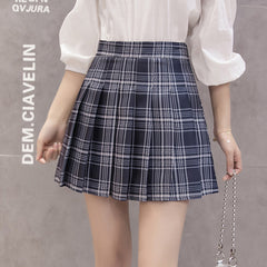 JK Style Plaid High Waist Small A-line Pleated Skirt