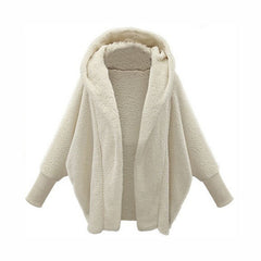 Women's Solid Color Long Sleeved Hooded Plush Coat