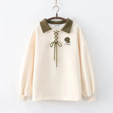 Cartoon Embroidered Animals Straps Collar Sweatshirt