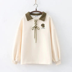 Cartoon Embroidered Animals Straps Collar Sweatshirt