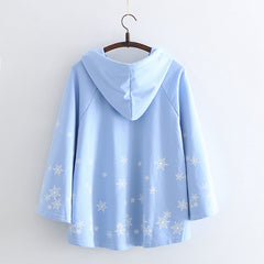 Spring Cute Girls Snowflake Print Hooded Cloak