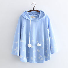 Spring Cute Girls Snowflake Print Hooded Cloak