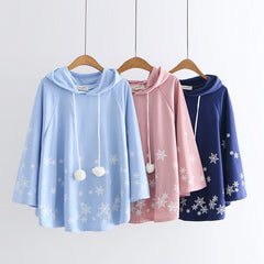 Spring Cute Girls Snowflake Print Hooded Cloak