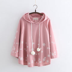 Spring Cute Girls Snowflake Print Hooded Cloak
