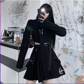 Punk Style Dark Girls Cropped Shirt with Short Skirt Two Piece Set