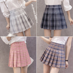 JK Style Plaid High Waist Small A-line Pleated Skirt