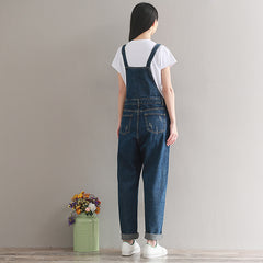 Retro Style Women's Washed Denim Jumpsuit Pants