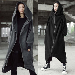 Chic Women's Casual Zip Up Hooded Long Plush Jacket
