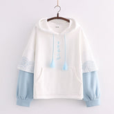 Women's Letter Embroidery Graphic Color Block Fleece Hoodie