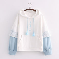 Women's Letter Embroidery Graphic Color Block Fleece Hoodie