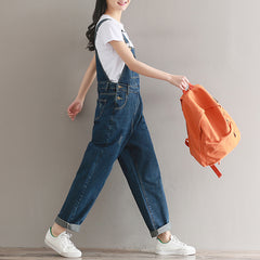 Retro Style Women's Washed Denim Jumpsuit Pants
