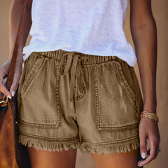 Women's Elastic Waist Casual High Waist Slim Denim Shorts