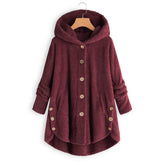 Women's Button Up Plush Irregular Solid Color Coat